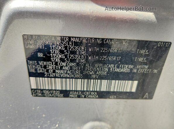 2T3ZFREV0HW343865 2017 TOYOTA RAV4 Silver Вид наклейки з VIN-кодом
