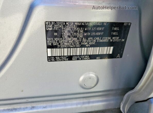 2T3ZFREV1GW261867 2016 TOYOTA RAV4 Silver Vista de la etiqueta del VIN