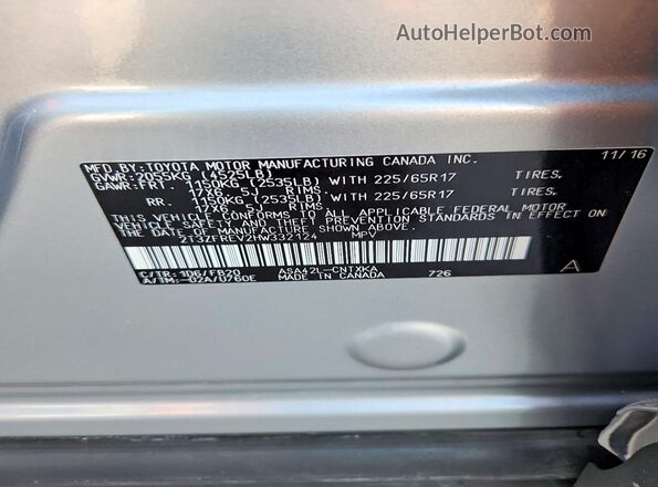 2T3ZFREV2HW332124 2017 TOYOTA RAV4 Silver Շարժիչի բաժամունքի տեսք