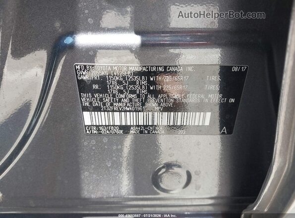 2T3ZFREV2HW401961 2017 TOYOTA RAV4 Gray Շարժիչի բաժամունքի տեսք