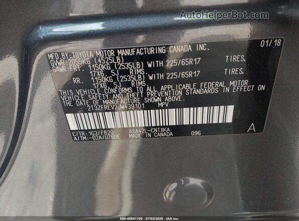 2T3ZFREV2JW439101 2018 TOYOTA RAV4 Gray Engine compartment view