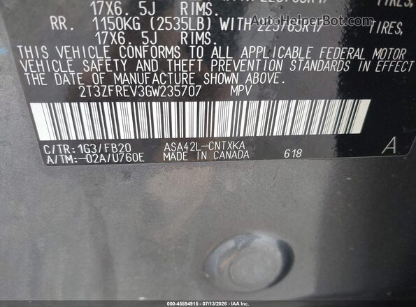 2T3ZFREV3GW235707 2016 TOYOTA RAV4 Gray Widok komory silnika