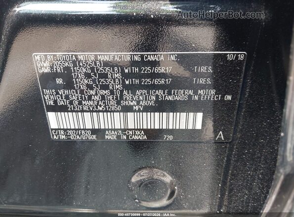 2T3ZFREV3JW512850 2018 TOYOTA RAV4 Black Vista del compartimento del motor