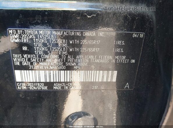 2T3ZFREV4JW465800 2018 TOYOTA RAV4 Black ძრავის განყოფილების ხედი
