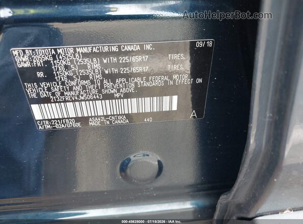 2T3ZFREV4JW506443 2018 TOYOTA RAV4 Black ძრავის განყოფილების ხედი