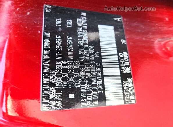 2T3ZFREV4JW516132 2018 TOYOTA RAV4 Red Вид підкапотного простору