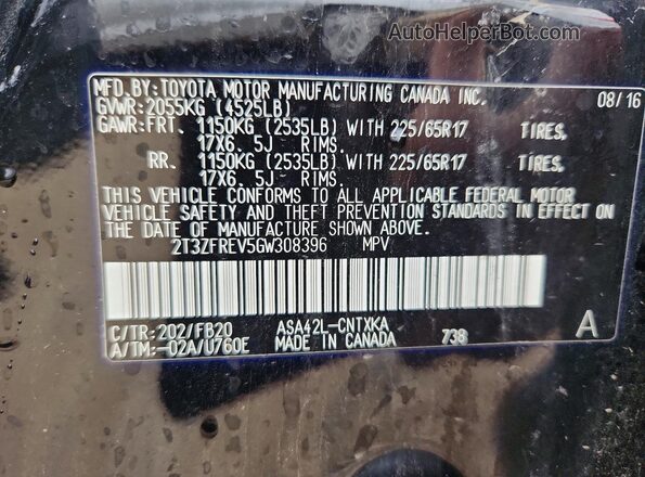 2T3ZFREV5GW308396 2016 TOYOTA RAV4 Black Vista del compartimento del motor