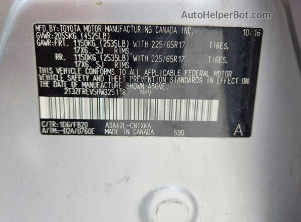 2T3ZFREV5HW325118 2017 TOYOTA RAV4 Silver Սալոնի 360 աստիճան տեսք