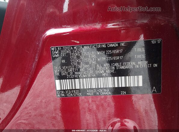 2T3ZFREV5JW418744 2018 TOYOTA RAV4 Red Вид підкапотного простору