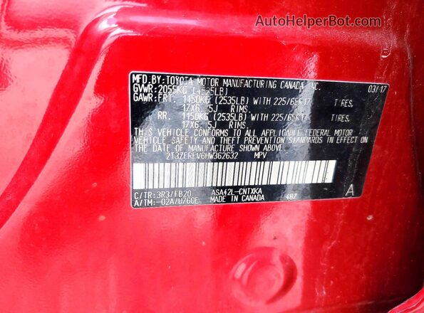 2T3ZFREV6HW362632 2017 TOYOTA RAV4 Red Vista del compartimento del motor