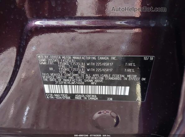 2T3ZFREV6JW514608 2018 TOYOTA RAV4 Purple Widok komory silnika