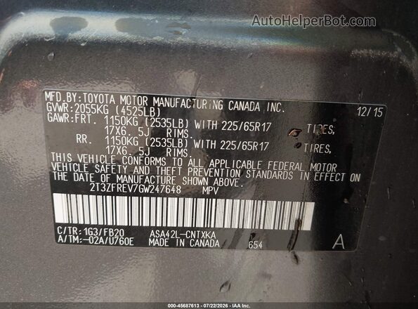 2T3ZFREV7GW247648 2016 TOYOTA RAV4 Gray ძრავის განყოფილების ხედი