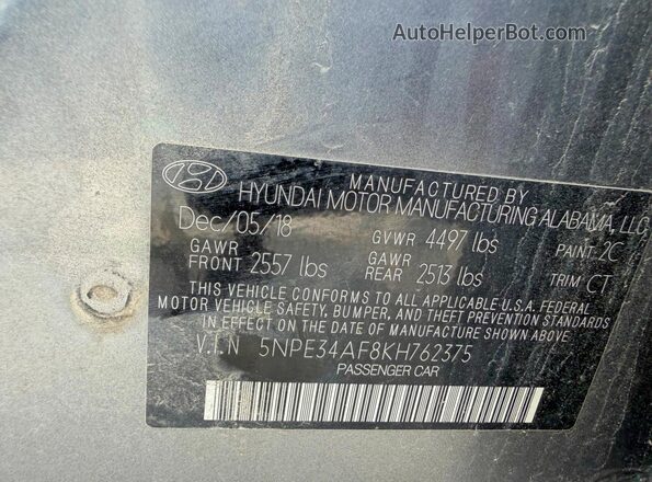 5NPE34AF8KH762375 2019 HYUNDAI SONATA Silver Rear seats view