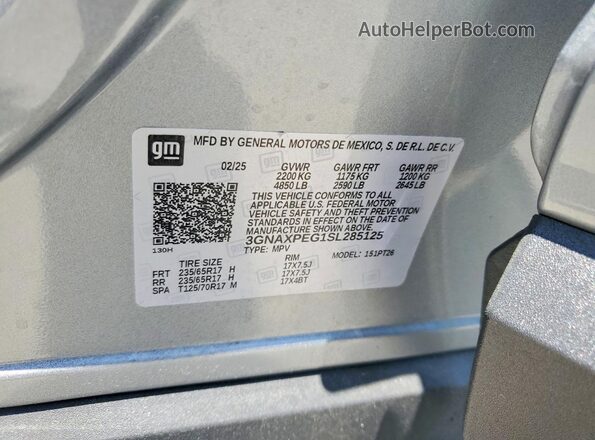3GNAXPEG1SL285125 2025 CHEVROLET EQUINOX Silver 