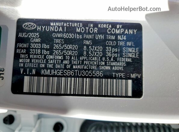 KMUHGESB6TU305586 2026 GENESIS GV80 White 