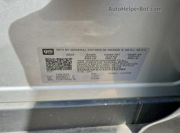 3GNAXFEV1NS152383 2022 CHEVROLET EQUINOX Silver Սալոնի 360 աստիճան տեսք