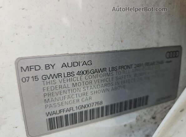 WAUFFAFL1GN007758 2016 AUDI A4 White Панорамний вид салону 360°