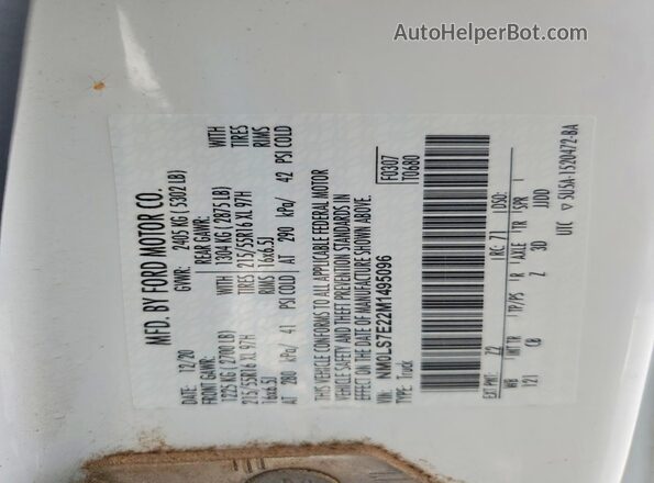 NM0LS7E22M1495096 2021 FORD TRANSIT White Панорамний вид салону 360°