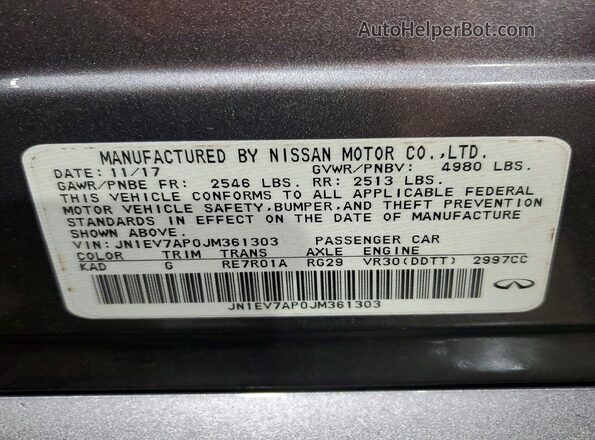 JN1EV7AP0JM361303 2018 INFINITI Q50 Silver Vista interior de 360 grados