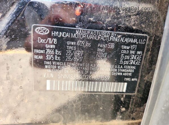 5NMS33AD2KH071559 2019 HYUNDAI SANTA Черный Панорамный вид салона 360°