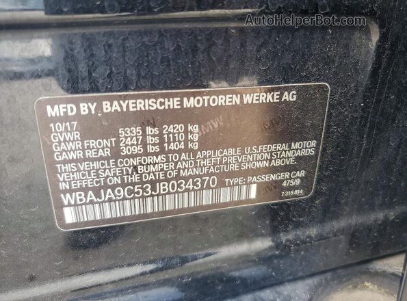 WBAJA9C53JB034370 2018 BMW 5 SERIES Black Vista de la etiqueta del VIN