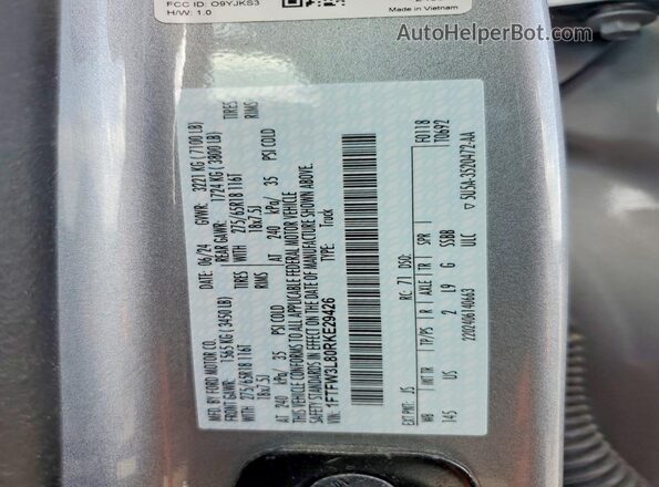 1FTFW3L80RKE29426 2024 FORD F150 Серебряный Вид наклейки с VIN-кодом