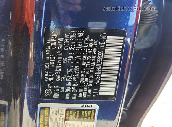 KM8SR4HF0JU258099 2018 HYUNDAI SANTA Blue Widok wnętrza 360 stopni
