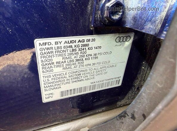 WA1AXAF70MD010157 2021 AUDI Q7 Blue Սալոնի հետևի տեսք