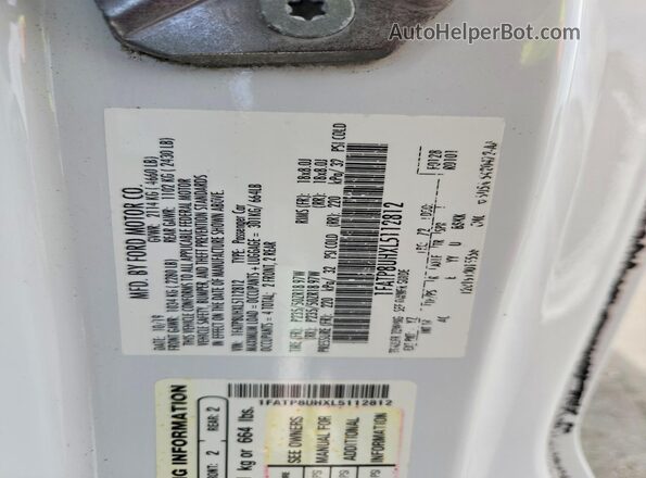 1FATP8UHXL5112812 2020 FORD MUSTANG White VIN կոդի պիտակի տեսք