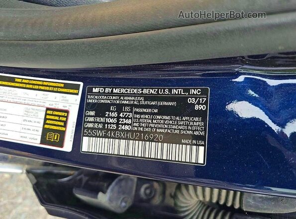 55SWF4KBXHU216920 2017 MERCEDES-BENZ C-CLASS Blue Rear interior view