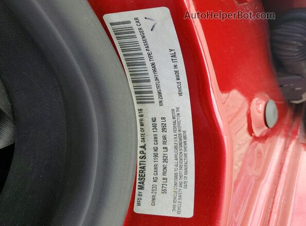 ZAM57RTL0H1196406 2017 MASERATI GHIBLI Red Vista de la etiqueta del VIN
