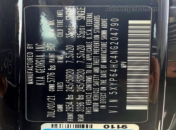 5XYP64HC4NG204790 2022 KIA TELLURIDE Black 