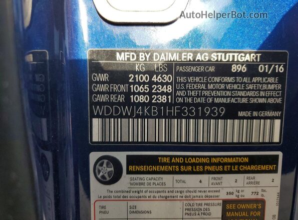 WDDWJ4KB1HF331939 2017 MERCEDES-BENZ C Blue Vista interior de 360 grados