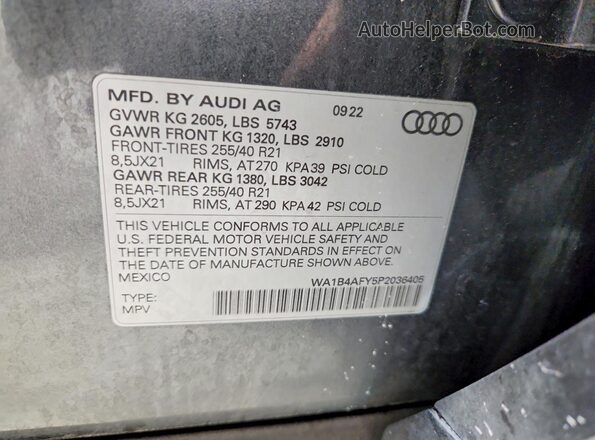 WA1B4AFY5P2036405 2023 AUDI SQ5 Gray Vista interior de 360 grados
