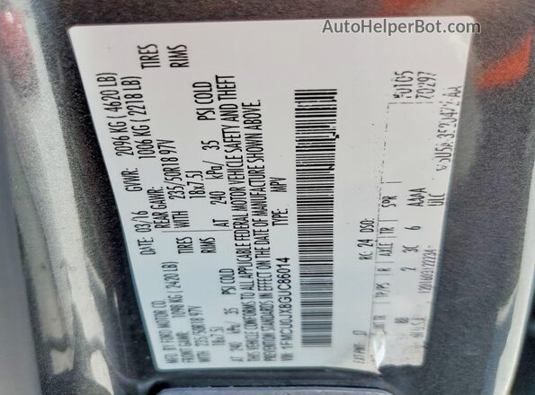 1FMCU0JX8GUC86014 2016 FORD ESCAPE Gray Vista de la etiqueta del VIN