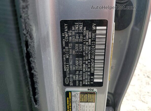 KM8SMDHF4KU302413 2019 HYUNDAI SANTA Silver Սալոնի 360 աստիճան տեսք