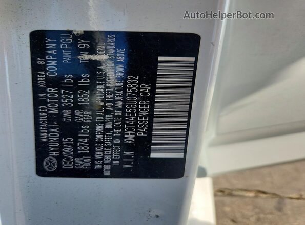 KMHCT4AE5GU075832 2016 HYUNDAI ACCENT White VIN კოდის სტიკერის ხედი