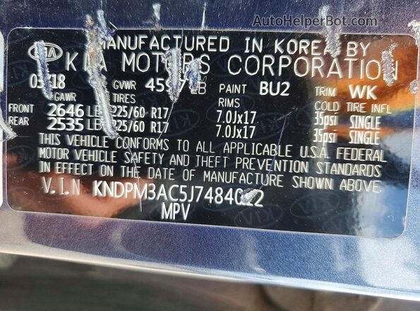 KNDPM3AC5J7484012 2018 KIA SPORTAGE Blue Widok wnętrza 360 stopni