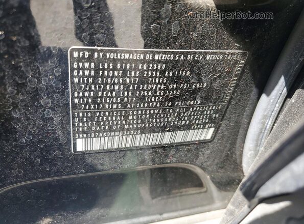 3VV1B7AX9NM034320 2022 VOLKSWAGEN TIGUAN Black Панорамний вид салону 360°