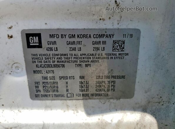 KL4CJCSB3LB056706 2020 BUICK ENCORE White Սալոնի 360 աստիճան տեսք