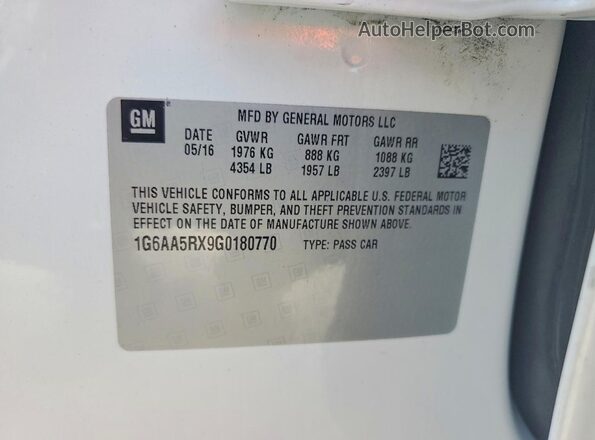 1G6AA5RX9G0180770 2016 CADILLAC ATS Белый Вид наклейки с VIN-кодом