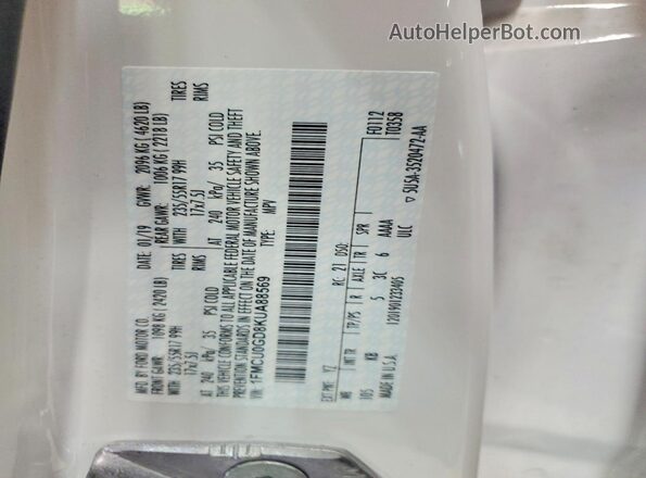 1FMCU0GD8KUA88569 2019 FORD ESCAPE White სალონის 360-გრადუსიანი ხედი