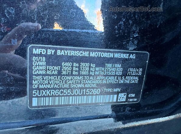 5UXKR6C55J0U15260 2018 BMW X5 Черный Вид задней части салона