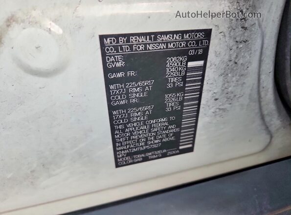 KNMAT2MT9JP573127 2018 NISSAN ROGUE White 360 interior view