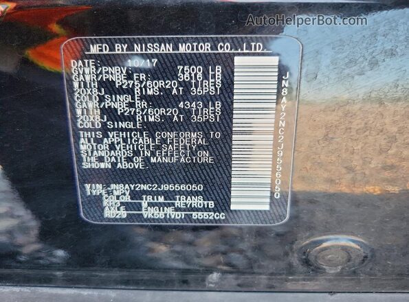 JN8AY2NC2J9556050 2018 NISSAN ARMADA Black Vista interior de 360 grados