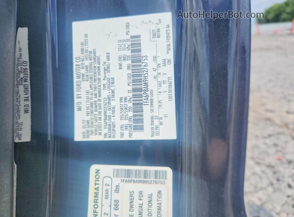 1FA6P8AM9H5276753 2017 FORD MUSTANG Black Widok naklejki z numerem VIN