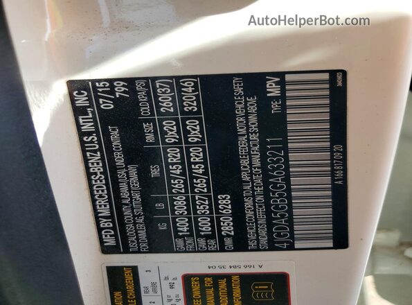 4JGDA5GB5GA633211 2016 MERCEDES-BENZ GLE-CLASS White Սալոնի 360 աստիճան տեսք