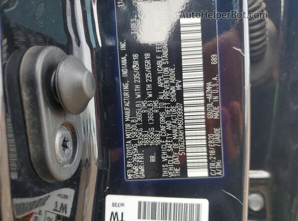 5TDGZRAH1MS039907 2021 TOYOTA HIGHLANDER Черный Панорамный вид салона 360°