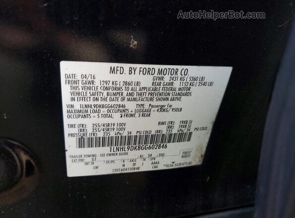 1LNHL9DK8GG602846 2016 LINCOLN MKS Black Widok naklejki z numerem VIN