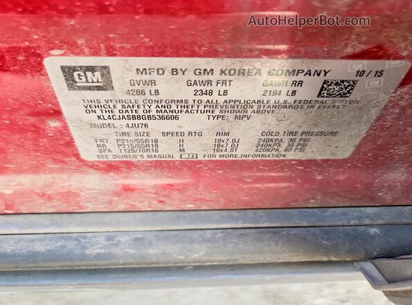 KL4CJASB8GB536606 2016 BUICK ENCORE Красный Панорамный вид салона 360°